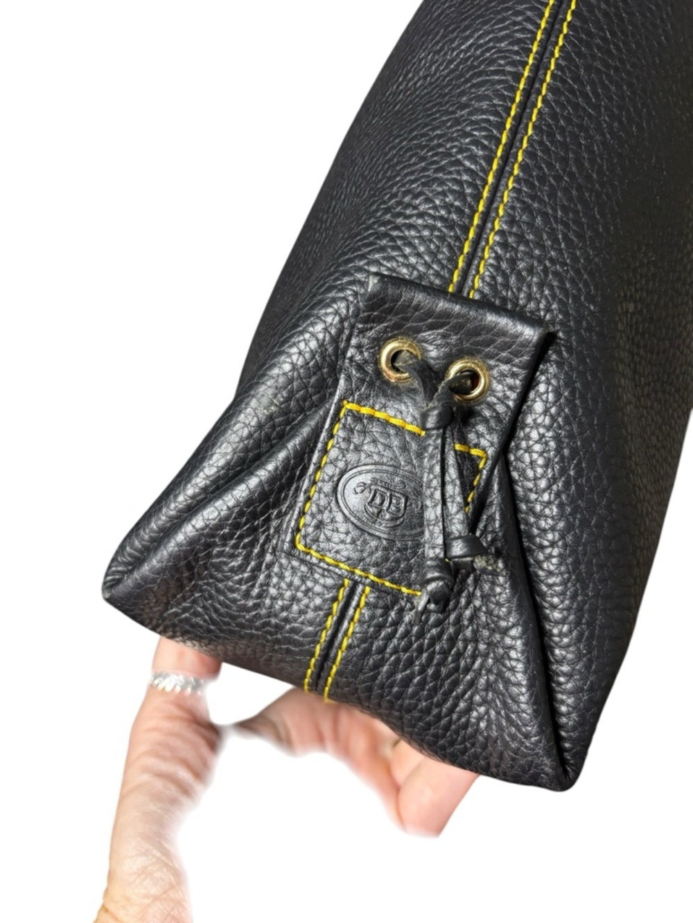 Dooney & Bourke Pebbled Leather Hobo Bag Black Yellow Stitch Shoulder Bag - Picture 8 of 15